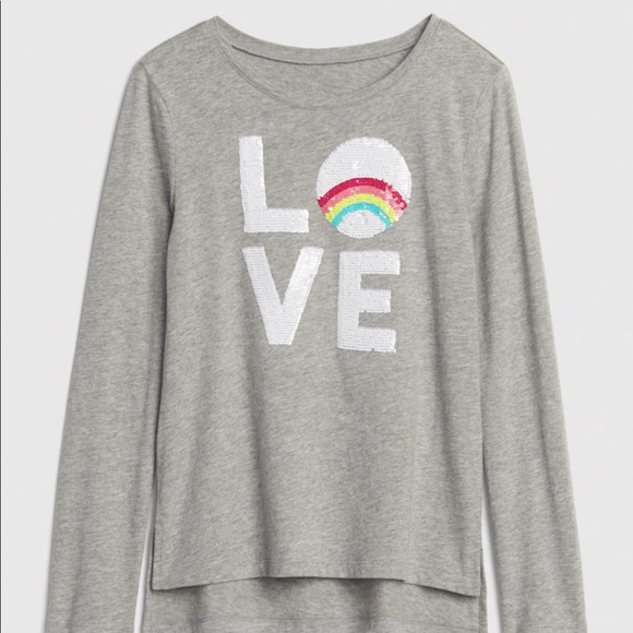 NWT Gap Kids LOVE Flip Sequin Gray LS T-shirt - Picture 1 of 2